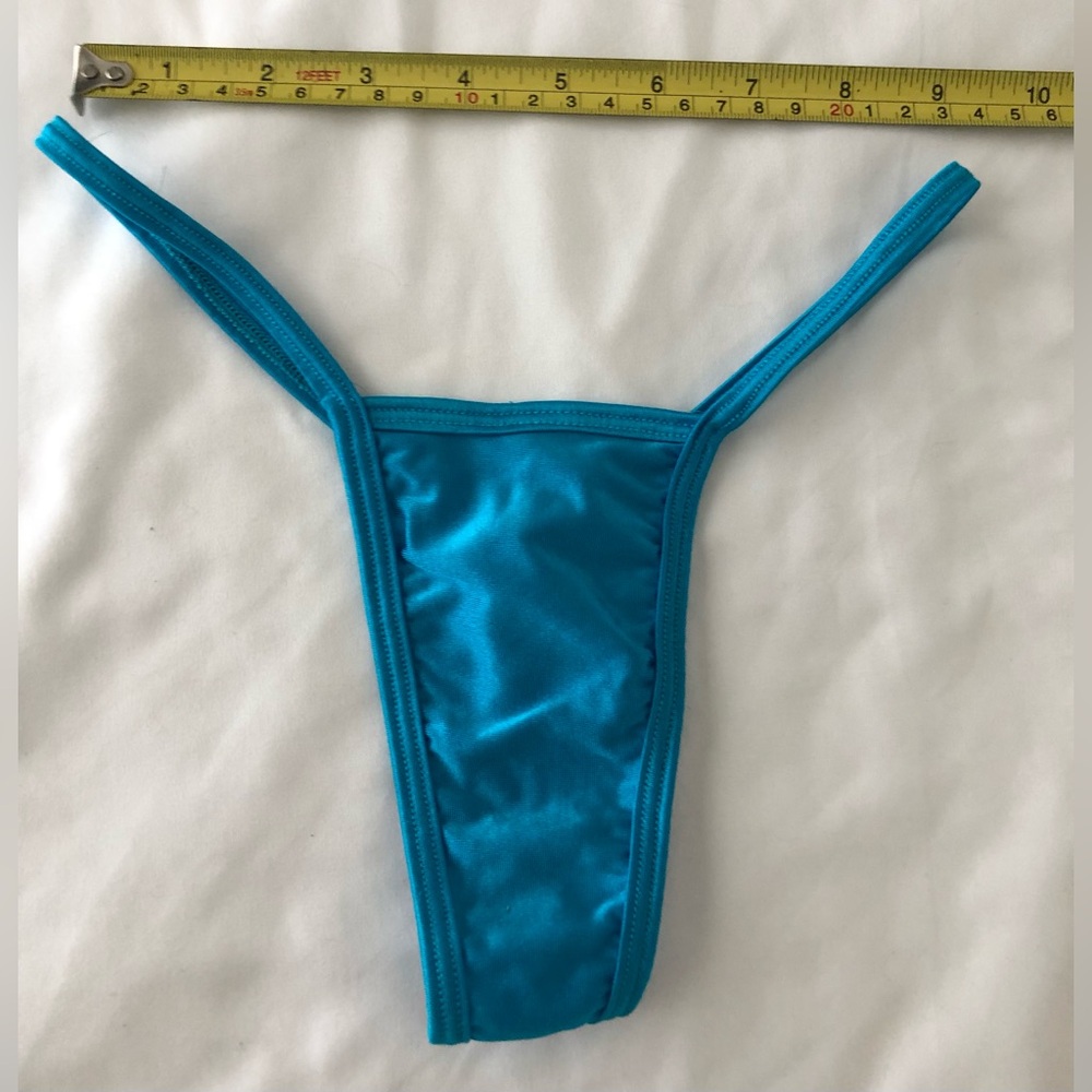 Super sexy tiny vivid teal metallic string thong, could be bikini bottoms, lined